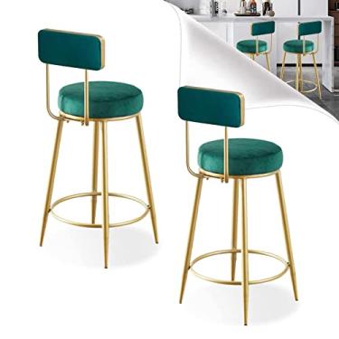 Imagem de Cadeiras de Jantar Cadeiras de Sala de Jantar Modernas Bancos de Bar Conjunto de 2,25 cm Cadeiras de Bar de Altura de Balcão com Costas Veludo Sem Braços Cozinha Ilha Banquetas com Pernas Douradas para Sala de Jantar Café Verde