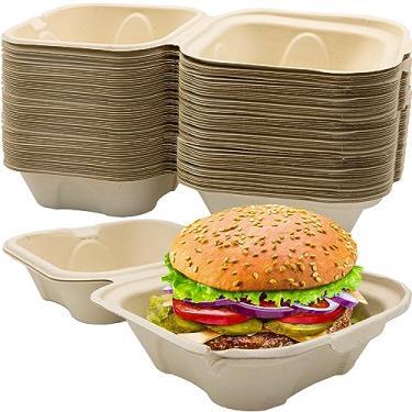 Imagem de Avant Grub Caixa pequena, durável, à prova de graxa, 15 x 15 cm, embalagem com 100 unidades. Recipiente de alimentos descartável, à prova de vazamento e microondas com tampa articulada. Ótimo para