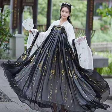 Imagem de 6M Preto Vermelho Hanfu Feminino Vestido Chinês Tradicional Dança Fada Fantasia Plus Size Princesa Feminina Roupas Carnaval Cosplay