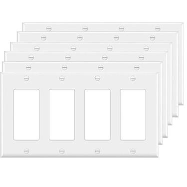 Imagem de Placa de parede para tomada de interruptor de 4 entradas, placa frontal elétrica para interruptor de luz, interruptor inteligente, receptáculo, reguladores, tomada USB, GFCI, branco (pacote com 6)