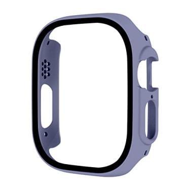 Imagem de HAODEE Capa rígida para PC + película protetora para Apple Watch 8 Ultra 49mm Frame Bumper para iWatch Series 8 Cases Acessório de capa transparente (Cor: Azul gelo, Tamanho: 8 Ultra 49mm)