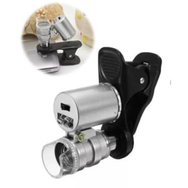 Imagem de Lente de Aumento para Celular 60x Bolso Led e UV Lupa Celular Tablet Digital Zoom Prata com Clip