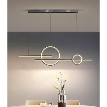Imagem de Luminária pendente moderna de LED, mesa de jantar, lustre criativo regulável com controle remoto, luzes pendentes, design linear preto, lustre interior, sala de estar, cozinha, sala de janta