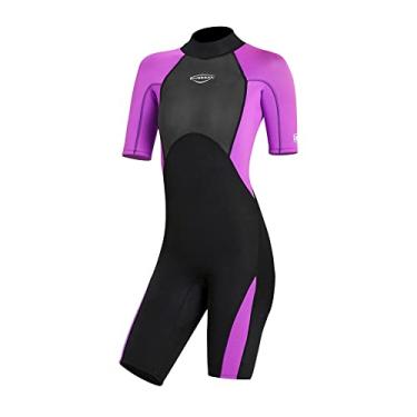 Imagem de Roupa de mergulho masculina feminina adulto shorty 2 mm neoprene molhado terno mergulho manga curta térmica maiô zíper traseiro maiô para mergulho com snorkel caiaque esportes aquáticos (XG, 2 mm