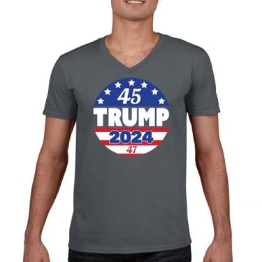 Imagem de Camiseta Trump 2024 45 47 President gola V MAGA Make America Great Again FJB Lets Go Brandon America First Flag Tee, Carvão, P