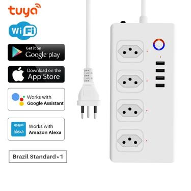 Imagem de Tuya Smart Brasil Plug Power  8 Portas  WiFi  4 Tomadas  4 Tomadas de Carregamento USB  Alexa