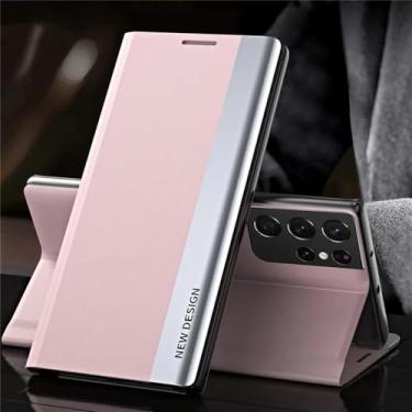 Imagem de Capa magnética de couro flip para Samsung Galaxy S23 Ultra S22 S21 S20 FE S10 S9 S8 Plus Note 20 Capa dura de proteção total, rosa, para Samsung S21 Plus