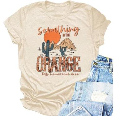 Imagem de Camiseta feminina de música country retrô ocidental camiseta de concerto algo em laranja estampa de letras vintage caubói, Bege - 01s, M