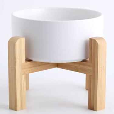 Imagem de Petygooing Tigela branca de cerâmica elevada/elevada para cães pequenos, prato de água com suporte, tigela de alimentação para animais de estimação com borracha antiderrapante para gatos e cães