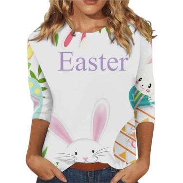Imagem de Big Deal Happy Easter Camiseta feminina plus size coelhinho moletom feminino manga longa camiseta engraçada coelhinho da Páscoa camiseta feminina coelho da Páscoa roxo pequeno