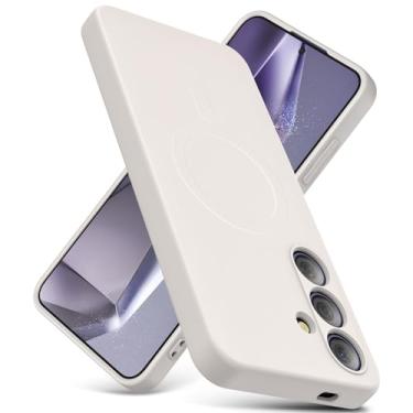 Imagem de YSLBWLE Capa magnética para Samsung Galaxy S24 Plus, capa fina de silicone líquido, à prova de choque, capa de telefone fina para Galaxy S24 Plus, capa protetora de câmera de corpo inteiro - branca