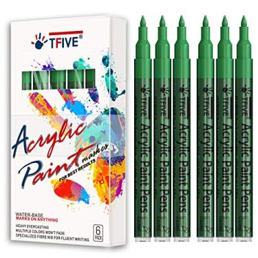 Imagem de Canetas de tinta verde – Pacote com 6 marcadores permanentes em acrílico verde, 0,7 mm, caneta de tinta extrafina para projetos de arte, desenho, pintura de rocha, pedra, cerâmica, vidro, madeira, plástico, metal, artesanato em tela
