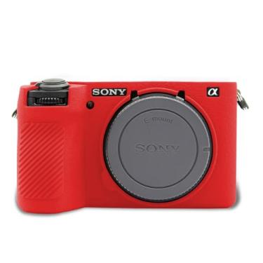 Imagem de Easy Hood Capa de câmera para Sony Alpha 6700, capa protetora de silicone macio a6700 DSLR para câmera antirarranhões slim fit para câmera Sony A6700 mirrorless vermelha