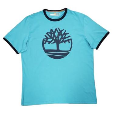 Imagem de Timberland Camiseta masculina de manga curta com logotipo de árvore, Azul claro/safira escura (gola colorida), GG