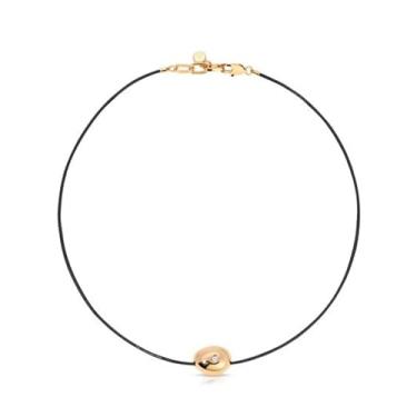 Imagem de Ettika Gargantilha. Colar de cordão ajustável. Colar com pingente de couro de seixo polido de cristal único. Pingente banhado a ouro 18 K, joia, Banhado a ouro 18K, Sem Pedra Preciosa