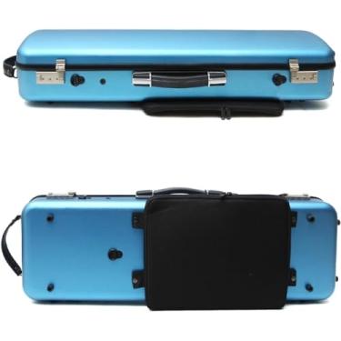 Imagem de Estojo para violino 4/4 tamanho completo Casca dura de fibra de carbono de alta resistência Alças duráveis ​​Armazenamento interno com alças de mochila Bolsa para partituras, azul, trava com