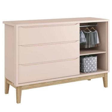 Imagem de Cômoda Infantil New Classic Com Porta Rosa Com Pés Madeira Natural - Reller