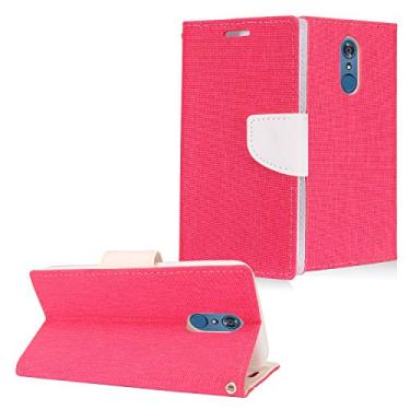 Imagem de Eaglecell - LG Q7+ Plus, Q7 LM-Q610 - Capa carteira flip de tecido jeans + protetor de tela de vidro temperado - CT5 branco/rosa