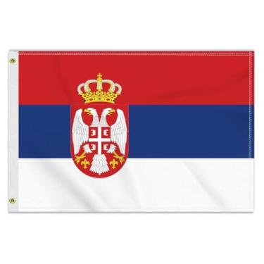 Imagem de Bandeira da Sérvia de 6 × 90 cm, bandeira externa sérvia média 150 × 90D, impressão dupla face, decoração americana para pátio e jardim com ilhós de latão