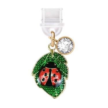 Imagem de ELISE & FONDA TP417 Tipo-C porta de carregamento USB plugue antipoeira folha pequena com pingente de telefone celular joaninha para iPhone 15/Samsung/OnePlus/Xiaomi/oppo telefones Android (vermelho