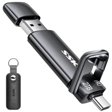 Imagem de Pendrive SSD SSK de 2 TB de duas pontas USB-C + USB-A 3.2 de até 1000 MB/s, rápido, 2ª geração, cartão de memória externo para iPhone 15/PS4/Celular Android/Tablet/Windows/Mac