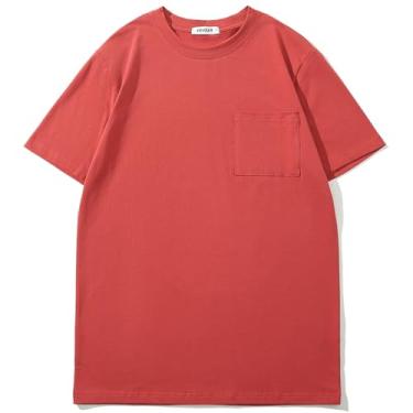 Imagem de VEIISAR Camiseta masculina de bolso - camisetas masculinas elásticas de algodão macias camisetas clássicas, Vermelho coral T1d, M