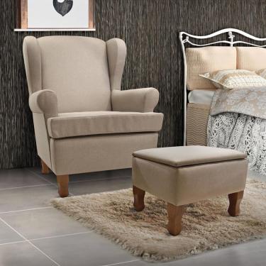 Imagem de Poltrona de Amamentação Maria Vitoria Fixa com Pés de Madeira e Puff Phoenix Baby - Bege