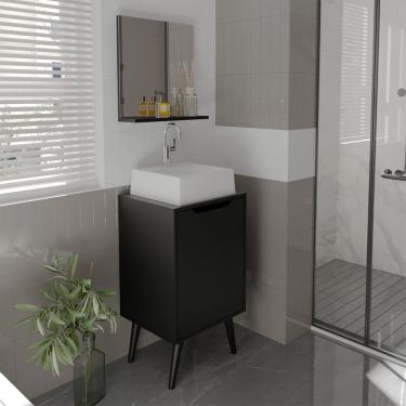 Imagem de Gabinete de Banheiro Retro com Pia e Espelho Preto