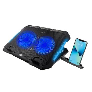 Imagem de Besreey Almofada refrigeradora para notebook, refrigerador RGB para laptop | Cooler para laptop com luzes RGB ajustáveis ​​2 ventiladores silenciosos - Almofada refrigeradora para laptop estável com 2