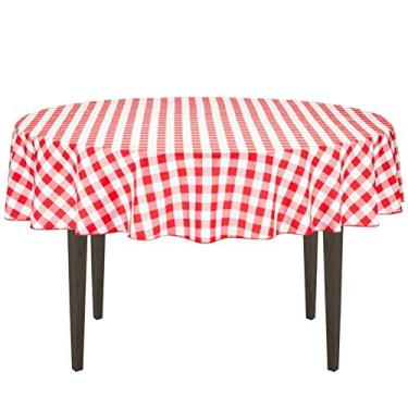 Imagem de Toalha de mesa de poliéster redonda 178 cm LinenTablecloth xadrez vermelho e branco