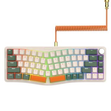 Imagem de AKS068 Teclado mecânico para jogos 65% sem fio com cabo enrolado, 68 teclas Alice-Layout BT5.0/2.4G/teclado mecânico com fio, RGB Hot Swappable VIA/QMK Suporte de junta programável para Win/Mac
