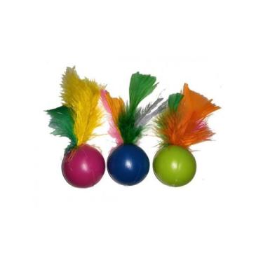 Imagem de Bola Pena Guizo Brinquedo para Pet Pequena - 24 Pçs - J. Pet