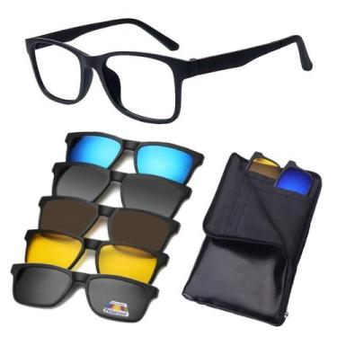 Imagem de Armação De Óculos com Clip On 6 Em 1 Troca Lentes Masculino Cinza Pola