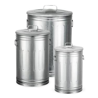 Imagem de Kit lixeiras 100 litros 50 litros 30 litros aço galvanizado - Loja Bor