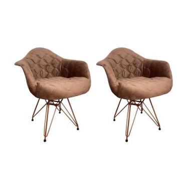 Imagem de Kit 2 Poltronas Jantar Eames Eiffel Estofadas Caramelo Base Cobre - Up