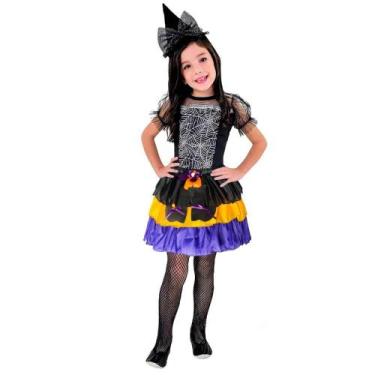 Imagem de Fantasia Saia De Bruxa Halloween Com Babados Laço E Botinhas Decorativ