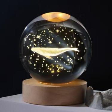 Imagem de Luminária Bola de Cristal De Mesa LED Base Madeira Enfeite Decorativo 