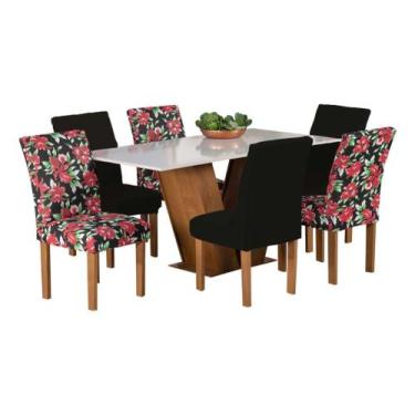 Imagem de Kit 6 Capas de Cadeira de Jantar mista esmtampada Luxo Decoração Elega
