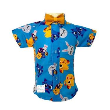 Imagem de Camisa Infantil Temática Bichinho Fofo Azul E Gravata - Pequenos Encan