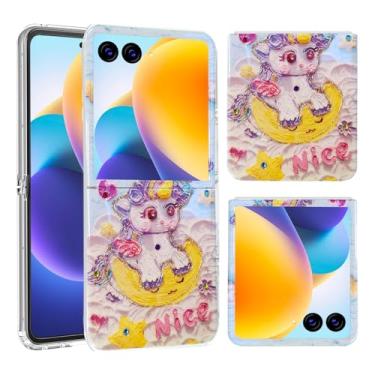 Imagem de Fourmor Capa para celular Motorola Razr Plus 2024/Razr 2024 - Capa protetora estilo pintura a óleo com pintura a óleo epóxi azul diamante para Motorola Razr 50/50 Ultra capa de telefone para Moto Razr