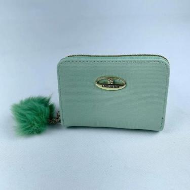 Imagem de Carteira Feminina Porta Cartão De Crédito Com Chaveiro Pompom Em Pelúc