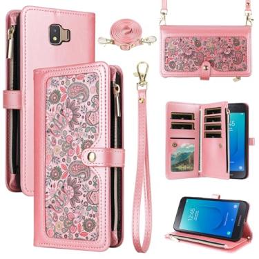 Imagem de Dswteny Capa carteira floral para Samsung Galaxy J2 Pure J2 Core 2018 2020 J 2 Dash 2J Shine 2019 com alça de pulso, capa flip para celular J2Core J2Dash J2Pure J2Shine SM-J260A J260A Rosa