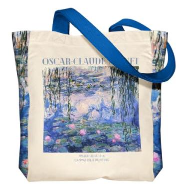 Imagem de Miss Adola Sacola de lona pesada estética - com bolso para mulheres tamanho grande 35,5 cm × 40,6 cm × 8,5 cm Sacos de algodão para compras, Lírio da água, One Size