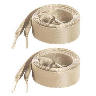 Imagem de Marrywindix 2 pares de cadarços planos de fita de cetim de 119,4 cm, cadarços largos de seda para tênis, sapatos de skate, botas esportivas, Caqui, 47 inches