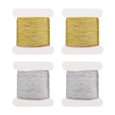 Imagem de Cheriswelry 4 peças 0,1 mm fio metálico dourado prata bordado máquina de bordado pulseiras amizade cordões ornamento fio para costura computadorizada artesanato fabricação de joias
