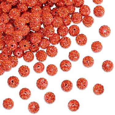 Imagem de NUKAYAI 100 peças de contas laranja de strass de 10 mm para fabricação de joias, contas de argila de cristal brilhante para artesanato, bola de discoteca de diamante Shamballa, contas laranja a granel
