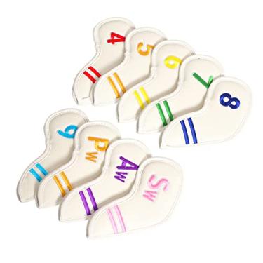 Imagem de Golf Iron Head Cover, 9pcs PU Waterproof Golf Club Iron Cover with Numbers Thickening Fleece Golf Head Covers Set(White)