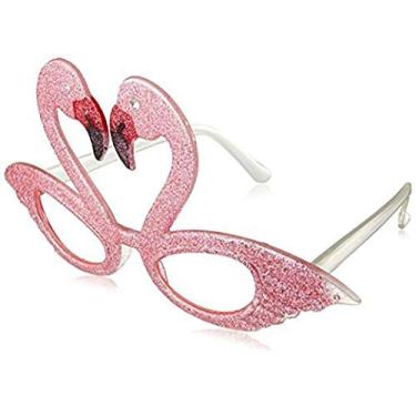 Imagem de Beistle Óculos de flamingo de plástico com glitter adereços divertidos para cabine de fotos Luau, tamanho único, rosa/vermelho/preto