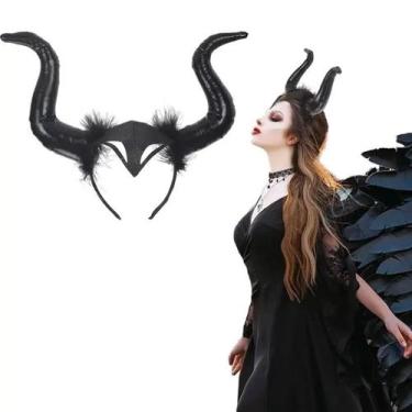 Imagem de Tiara Arco Chifre Malévola Cosplay Fantasia Halloween Carnaval Preto -