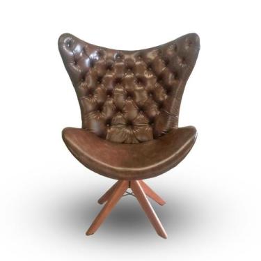 Imagem de Poltrona Capitone Egg com Pé Madeira Giratório - Corano Marrom / Escri